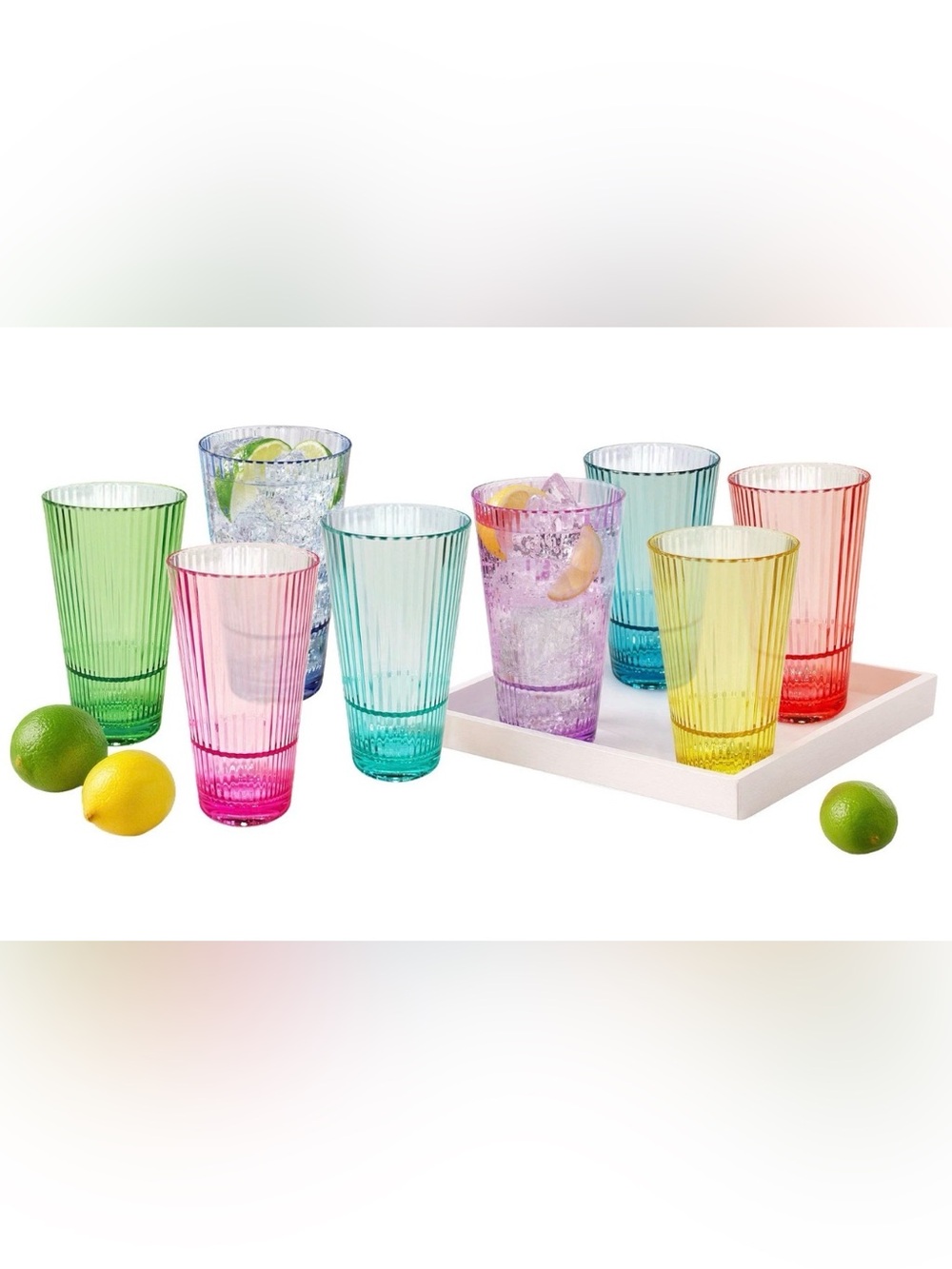 NEW 8 PC Colorful Ribbed Acrylic Drinking Set